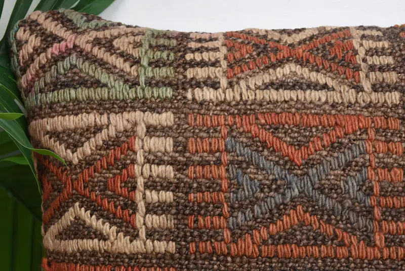 12x12 Brown Pillow Case, Seat Pillow Sham, Pillow Cover, Boho Pillow Sham Cover, Aztec Pillow Sham, Turkish Kilim Pillow, Pillow for Couch - 2