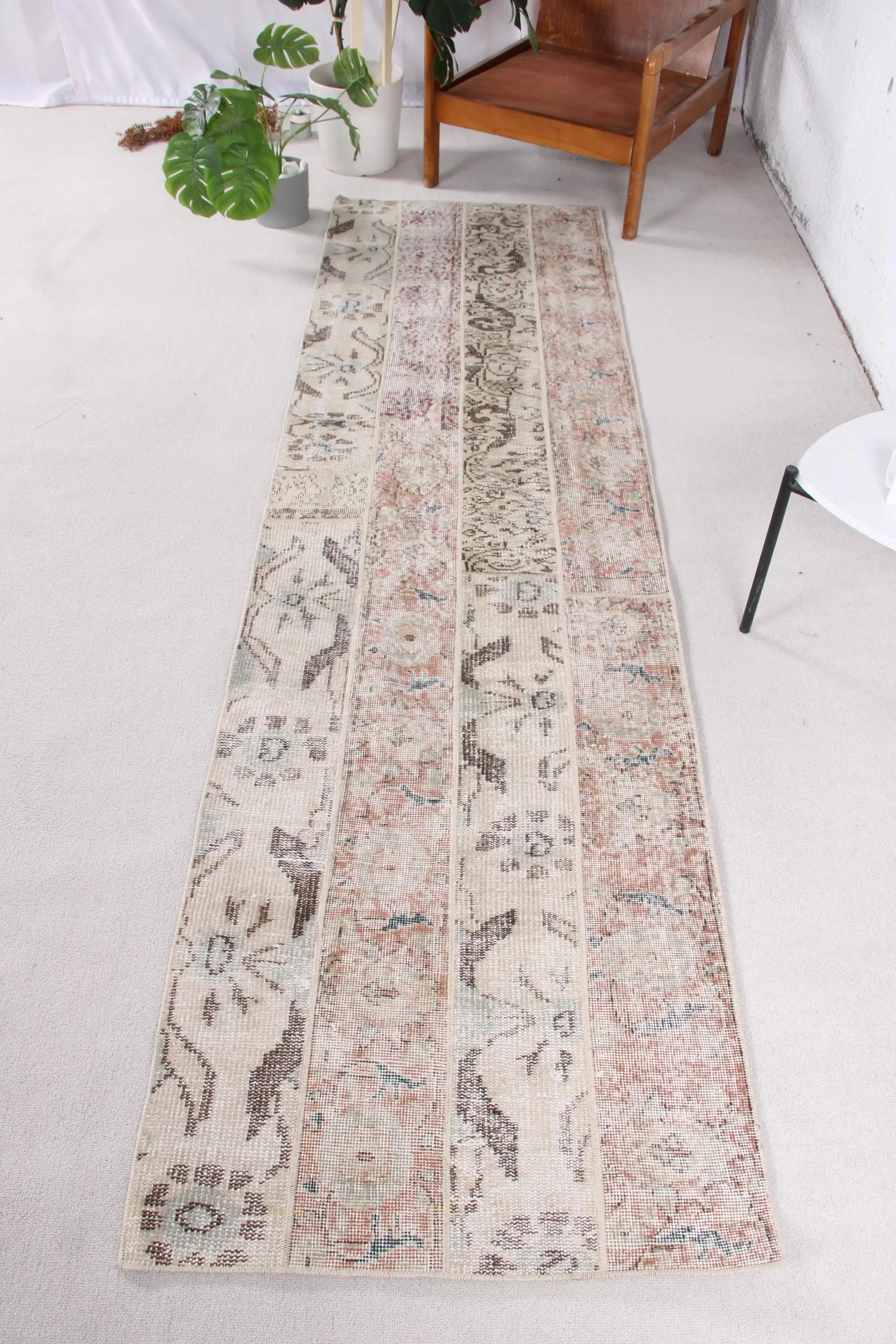 Vintage Turkish Rug, 2.5x9.2 ft Runner Rug, Brown Blue Oriental Wool Rug - 1