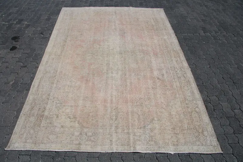7x10.3 ft Türk Halısı, Vintage Büyük Boy Halı, Gri Pembe Halı - 1