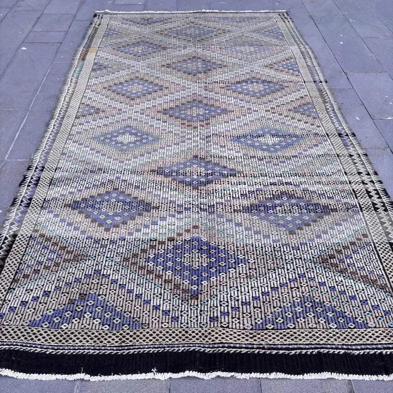 Turuncu ve Mor Halı, 5,9x10,6 ft Geometrik Çiçek