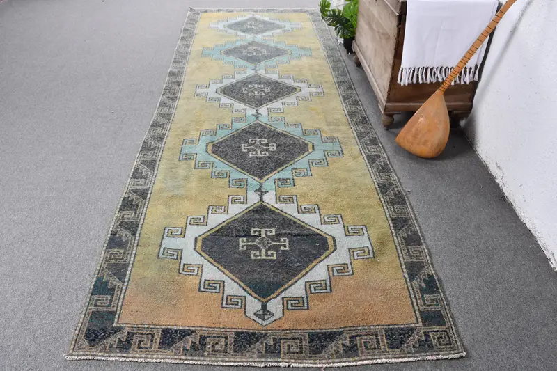 Handmade Green & Orange Rug, 0.4x10.3 ft Striped Pattern