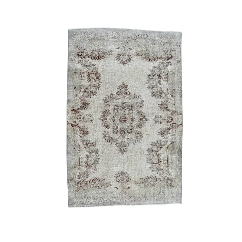 Vintage Turkish Rug 5.6x8.8 ft, Oushak Gray Polka dot Wool Rug - 1