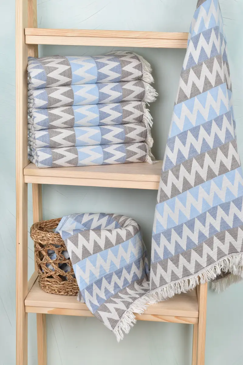 Quick-dry peshtemal, 70x40 Cotton Zigzag Design Towel, Sand-free towel, Gym Towel, Beach Theme Wedding Gift, Sand-resistant towel, Grandma Gift - 3