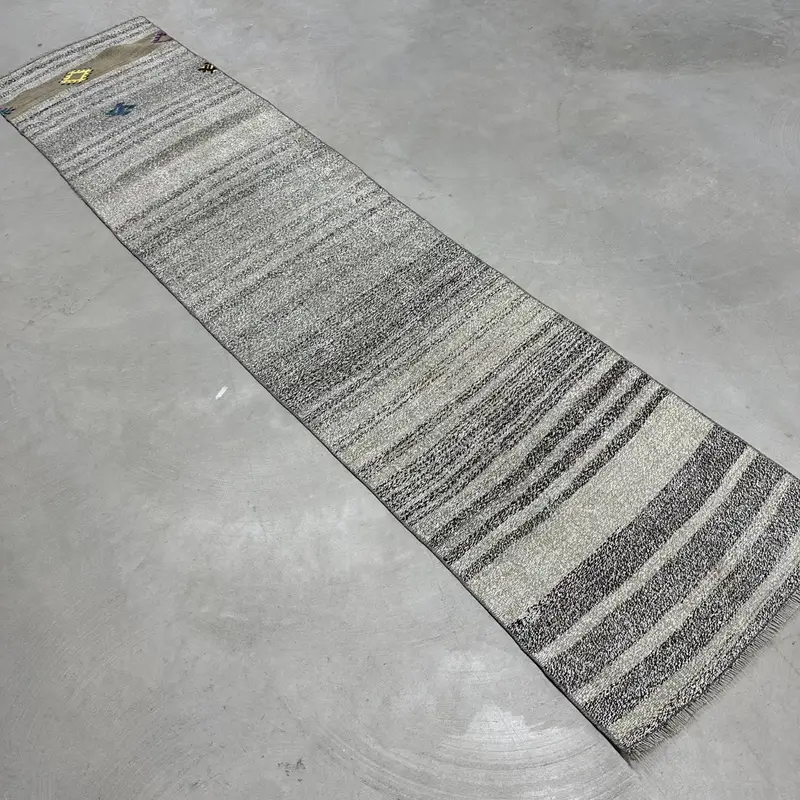 Vintage Turkish Rug 2x9.1 ft, Gray Kilim Patchwork Rug - 1