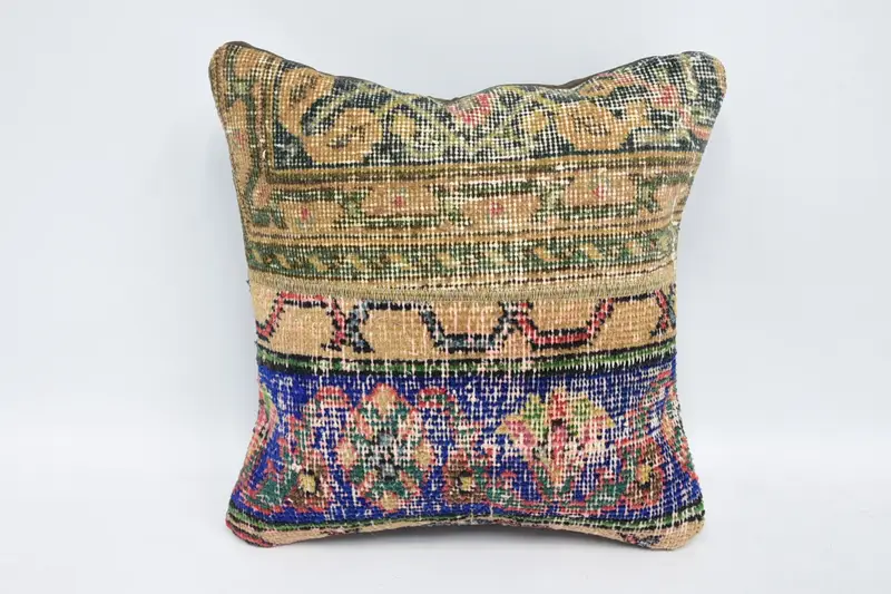 Kilim Pillow Cover, Boho Pillow, Bench Pillow Sham, 16x16 Green Pillow Case, Hippie Throw Pillow Cover, Cushion Cover, Handmade Kilim Cushion - 1