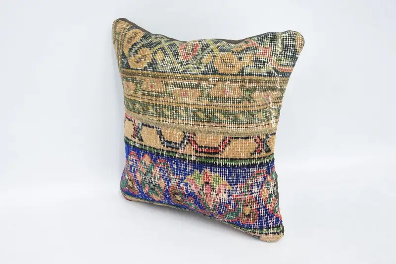 Kilim Pillow Cover, Boho Pillow, Bench Pillow Sham, 16x16 Green Pillow Case, Hippie Throw Pillow Cover, Cushion Cover, Handmade Kilim Cushion - 4