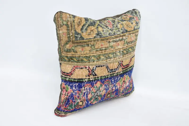 Kilim Pillow Cover, Boho Pillow, Bench Pillow Sham, 16x16 Green Pillow Case, Hippie Throw Pillow Cover, Cushion Cover, Handmade Kilim Cushion - 3