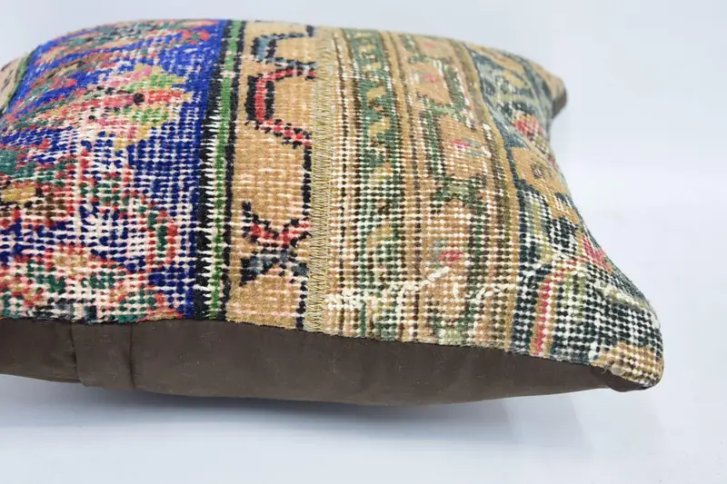 Kilim Pillow Cover, Boho Pillow, Bench Pillow Sham, 16x16 Green Pillow Case, Hippie Throw Pillow Cover, Cushion Cover, Handmade Kilim Cushion - 5