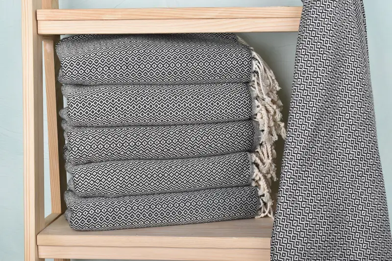 Turkish Towel Beach Black Cotton Diamond Handmade Gift, 40x71 Inches