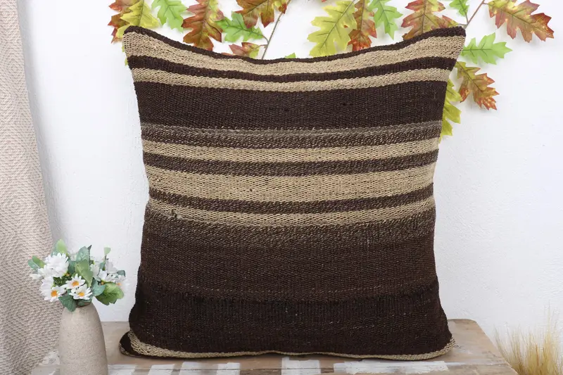 Antique Pillows, Bolster Cushion, Car Pillow, Throw Kilim Pillow, Vintage Pillow, 24x24 Brown Cushion, Cushion Cover - 2