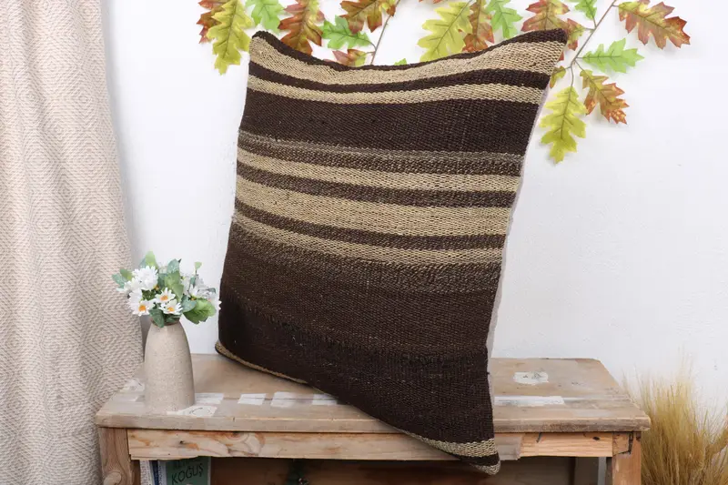 Antique Pillows, Bolster Cushion, Car Pillow, Throw Kilim Pillow, Vintage Pillow, 24x24 Brown Cushion, Cushion Cover - 4