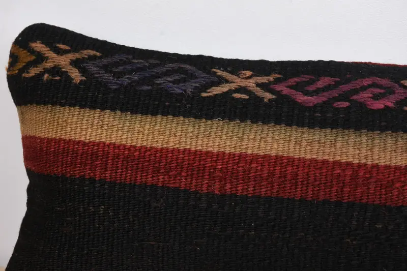 Patio Pillow Case, Vintage Pillow, Pillow Cover, Pillow for Couch, Boho Pillow, Turkish Kilim Pillow, 8x16 Black Cushion Case - 2