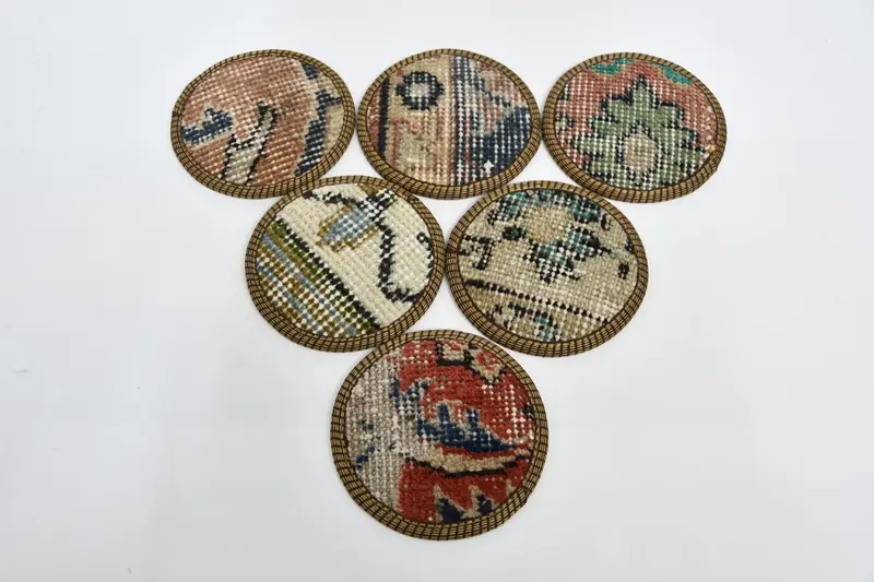 Posavasos étnicos rojos y marrones, juego de seis posavasos lavables