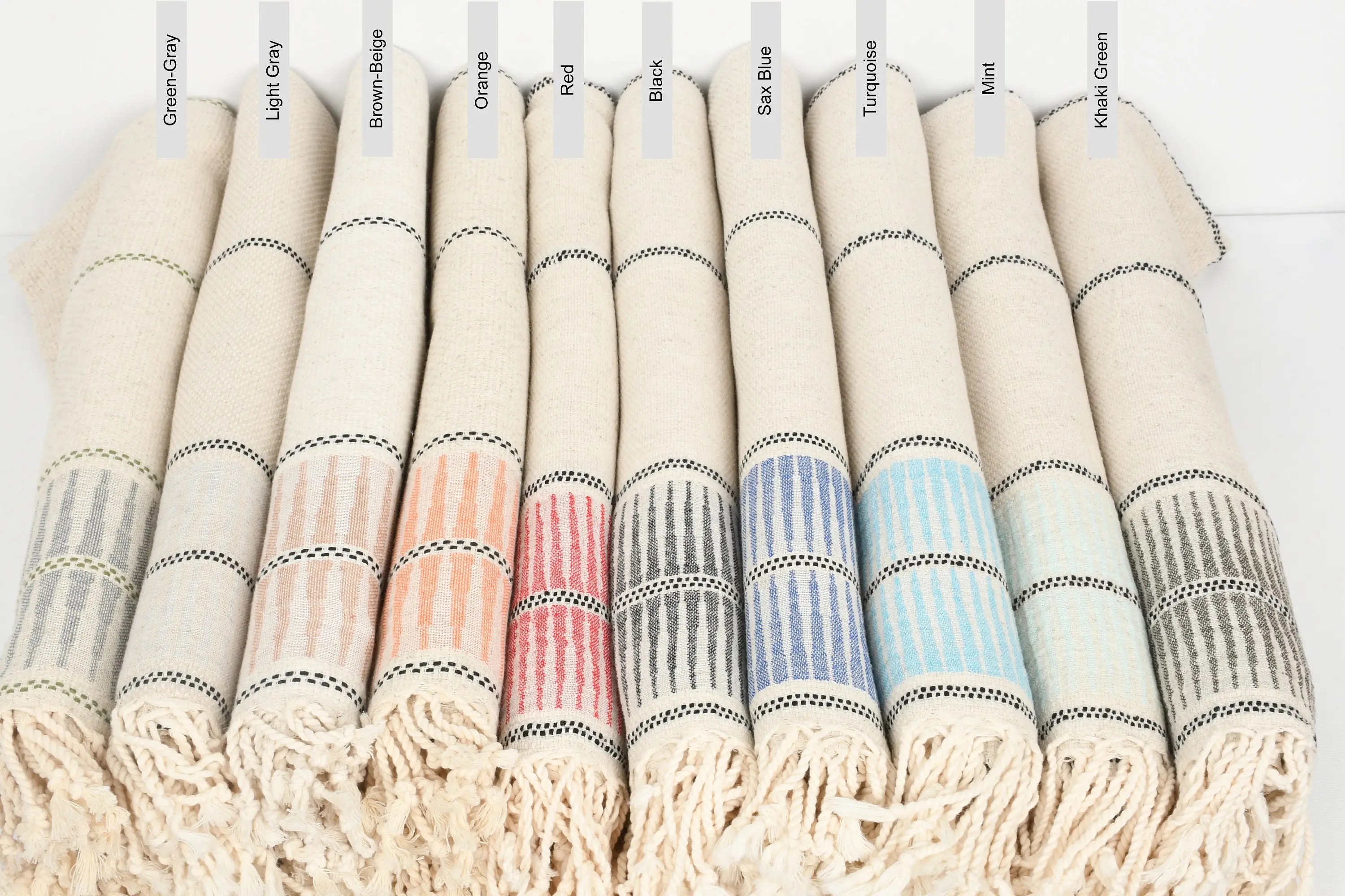 Striped Towel Beach Towel, Beige, 50% Cotton, 50% Linen, 40x71 Inches - 1