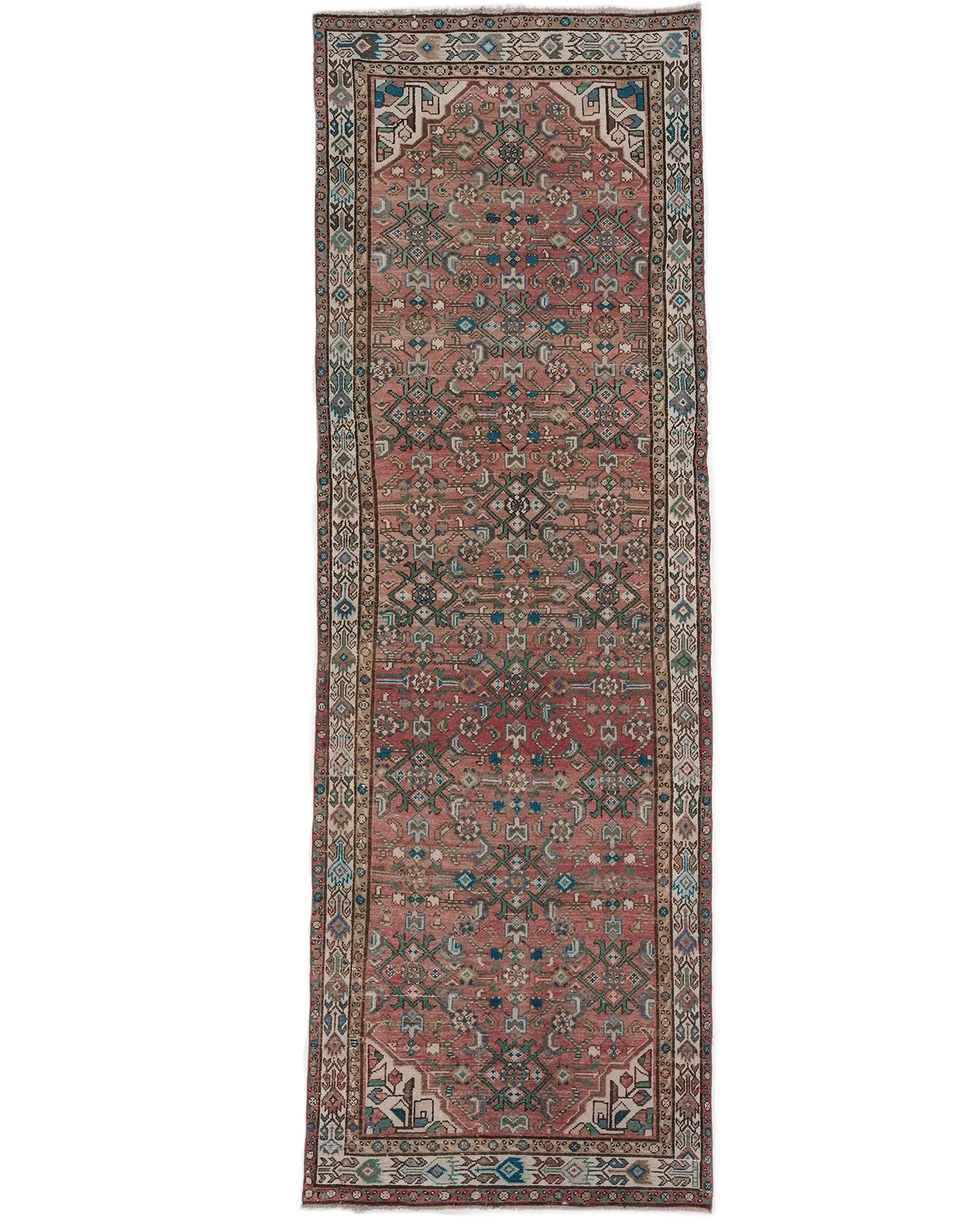 3.5x10.8 ft Runner Vintage Turkish Rug, Red Polka dot Wool Rug - 1