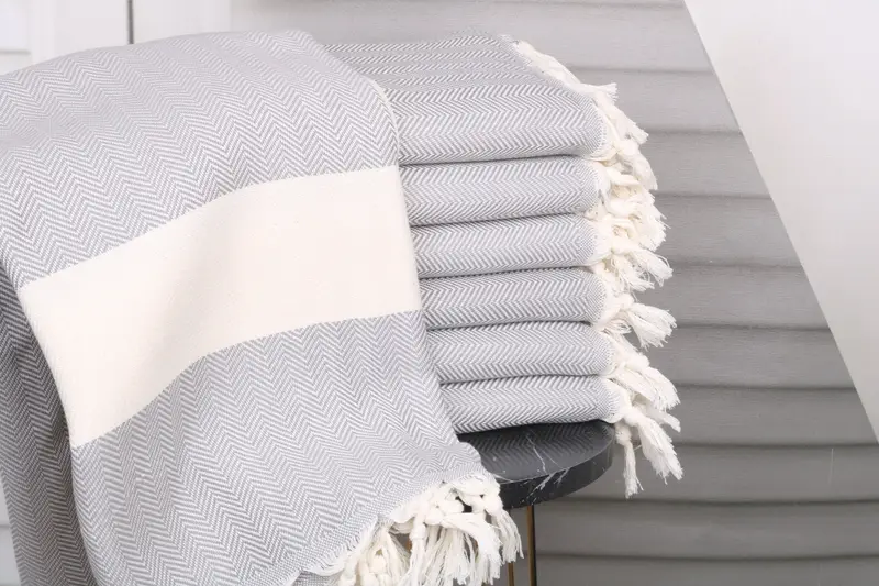 Monogram Turkish Bath Towel Gray Chevron, 40x71 Inches