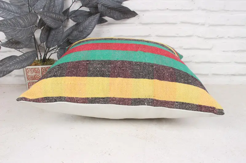 Boho Pillow, Pillow Case, 18x18 Green Pillow Sham, Kilim Pillow, Cozy Throw Pillow Case, Vintage Kilim Throw Pillow, Christmas Pillow - 5