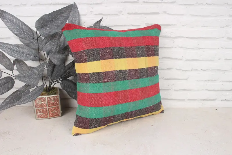 Boho Pillow, Pillow Case, 18x18 Green Pillow Sham, Kilim Pillow, Cozy Throw Pillow Case, Vintage Kilim Throw Pillow, Christmas Pillow - 3