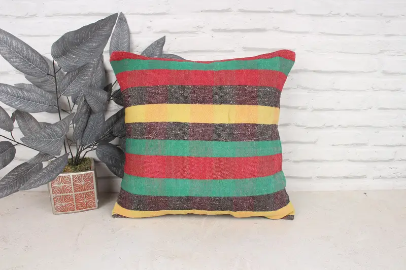 Boho Pillow, Pillow Case, 18x18 Green Pillow Sham, Kilim Pillow, Cozy Throw Pillow Case, Vintage Kilim Throw Pillow, Christmas Pillow - 1