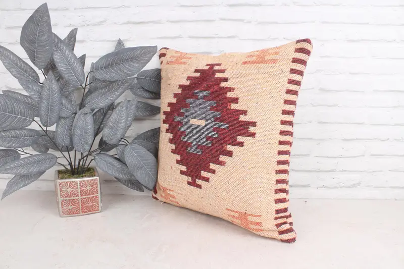 Gift Pillow, Boho Pillow, Tapestry Cushion Case, 20x20 Beige Pillow Cover, Throw Kilim Pillow, Knitted Cushion Case, Pillow - 4