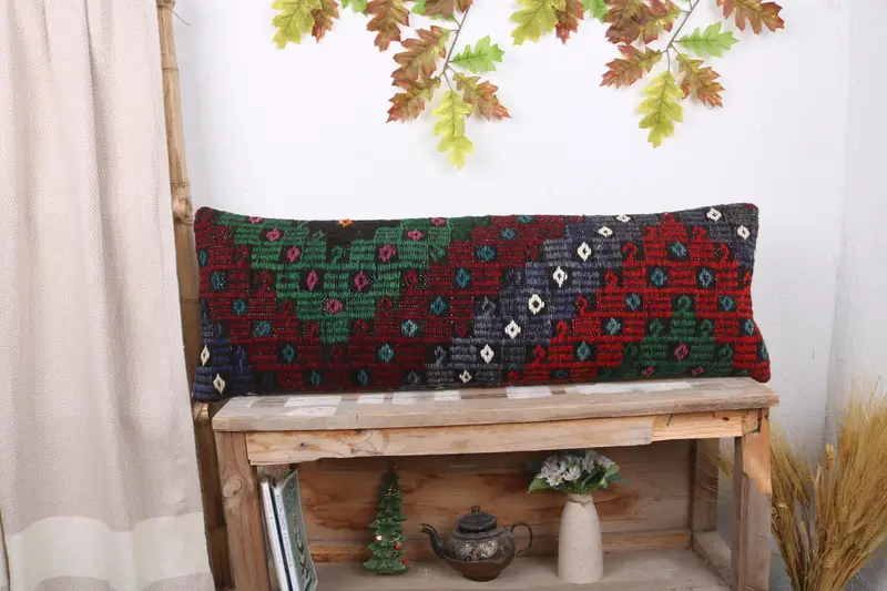 Pillow for Sofa, 12x36 Red Cushion Case, Vintage Kilim Throw Pillow, Kilim Cushion Sham, Car Cushion Cover, Meditation Pillow Case, Cushion Case - 1