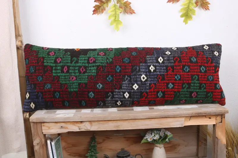 Pillow for Sofa, 12x36 Red Cushion Case, Vintage Kilim Throw Pillow, Kilim Cushion Sham, Car Cushion Cover, Meditation Pillow Case, Cushion Case - 2