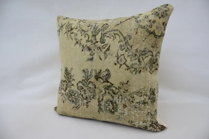 Vintage Pillow, Pillow for Sofa, Ethnical Kilim Rug Pillow, 32x32 Beige Cushion Cover, Handmade Rug Seat Cushion Case, Pillow - 5