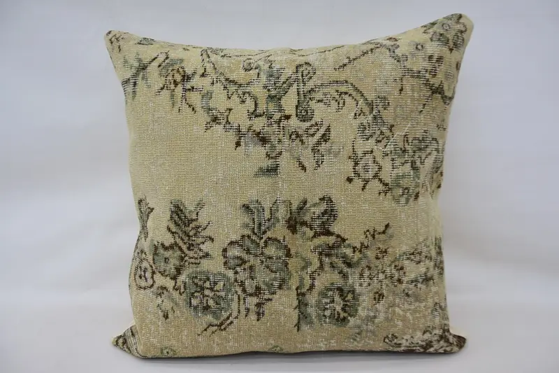 Vintage Pillow, Pillow for Sofa, Ethnical Kilim Rug Pillow, 32x32 Beige Cushion Cover, Handmade Rug Seat Cushion Case, Pillow - 4