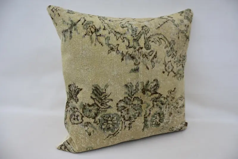 Vintage Pillow, Pillow for Sofa, Ethnical Kilim Rug Pillow, 32x32 Beige Cushion Cover, Handmade Rug Seat Cushion Case, Pillow - 3