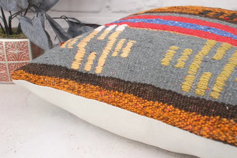 Interior Designer Pillow, 18x18 Orange Pillow Case, Throw Kilim Pillow, Car Cushion Case, Ottoman Cushion Case, Cushion, Kilim Pillow - 6