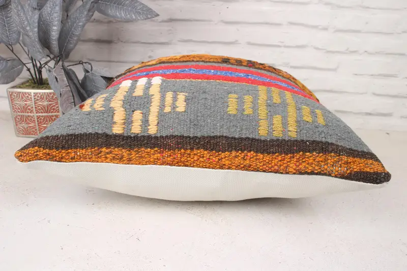 Interior Designer Pillow, 18x18 Orange Pillow Case, Throw Kilim Pillow, Car Cushion Case, Ottoman Cushion Case, Cushion, Kilim Pillow - 5