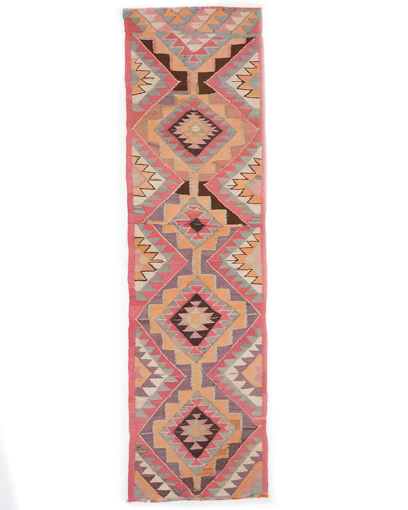 Mor, Pembe Halı 2,7x9,6 ft, Çizgili Geometrik Tasarım