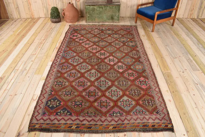 Yeşil & Kırmızı Puantiyeli Halı, 5,8x9,9 ft Zarif Dekor