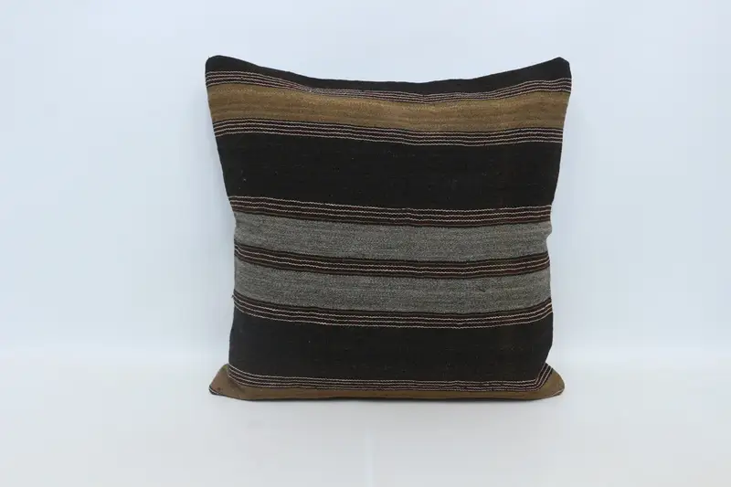 Antique Pillows, Cushion Cover, Ethnical Kilim Rug Pillow, Gift Pillow, 28x28 Brown Cushion Case, Pattern Throw Cushion - 1