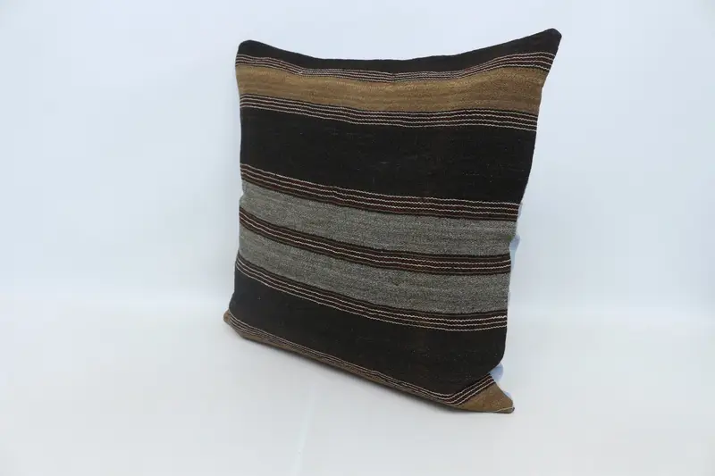 Antique Pillows, Cushion Cover, Ethnical Kilim Rug Pillow, Gift Pillow, 28x28 Brown Cushion Case, Pattern Throw Cushion - 4