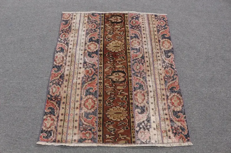 Brauner Ombré-Teppich, 3,1 x 3,8 Fuß, Beige-Akzent