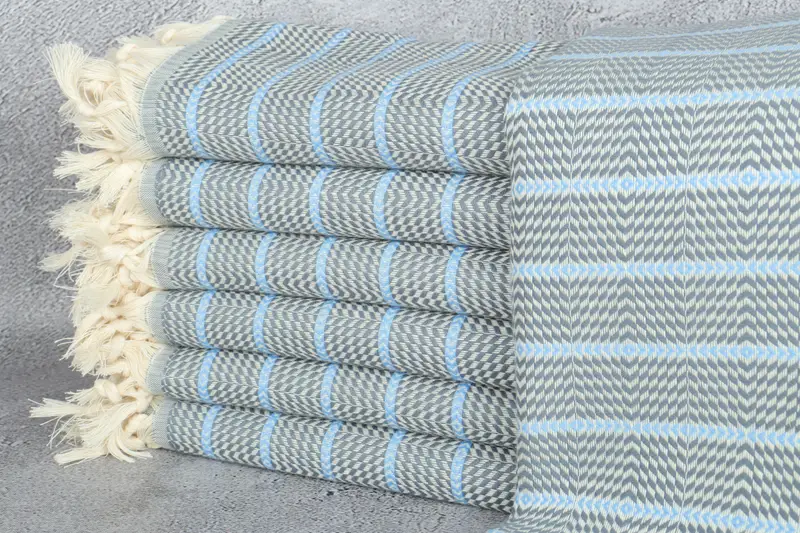 Turkish Towel Monogrammed Dark Gray-Blue Striped, 40x71 Inches
