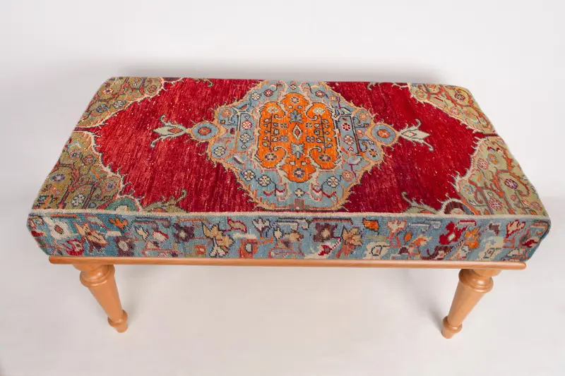 モジュール式キリム風オットマンセット、多用途ベージュウールブレンドオットマン