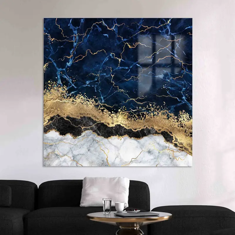 Navy Blue & Gold Marble Contemporary Printed Canvas Art