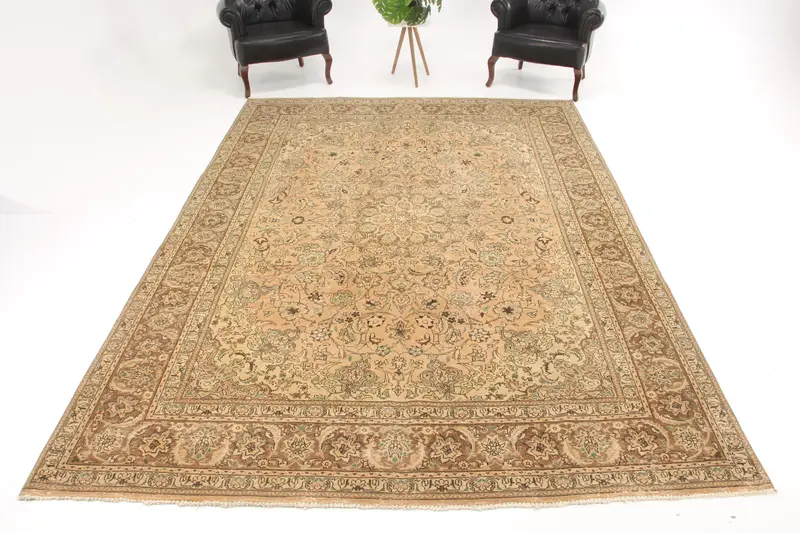 Vintage Oversize Rug 8.1x11.5 ft (248x351 cm), Oushak Brown Floral Turkish Rug - 1