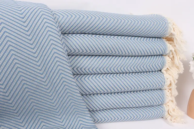 Organic Beach Blanket, Bedspread, Bridesmaid Gifts, Wedding Anniversary Gift, 92x80 Cotton Striped Towel, Throw Blanket, Valentines Day Gift - 1