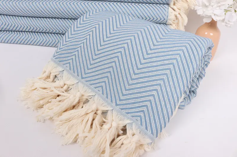Organic Beach Blanket, Bedspread, Bridesmaid Gifts, Wedding Anniversary Gift, 92x80 Cotton Striped Towel, Throw Blanket, Valentines Day Gift - 7