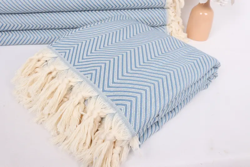 Organic Beach Blanket, Bedspread, Bridesmaid Gifts, Wedding Anniversary Gift, 92x80 Cotton Striped Towel, Throw Blanket, Valentines Day Gift - 9