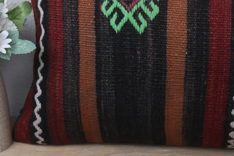 Throw Kilim Pillow, Pillow for Sofa, 12x24 Brown Pillow, Boho Throw Cushion Case, Pillow, Vintage Throw Cushion, Vintage Kilim Throw Pillow - 3