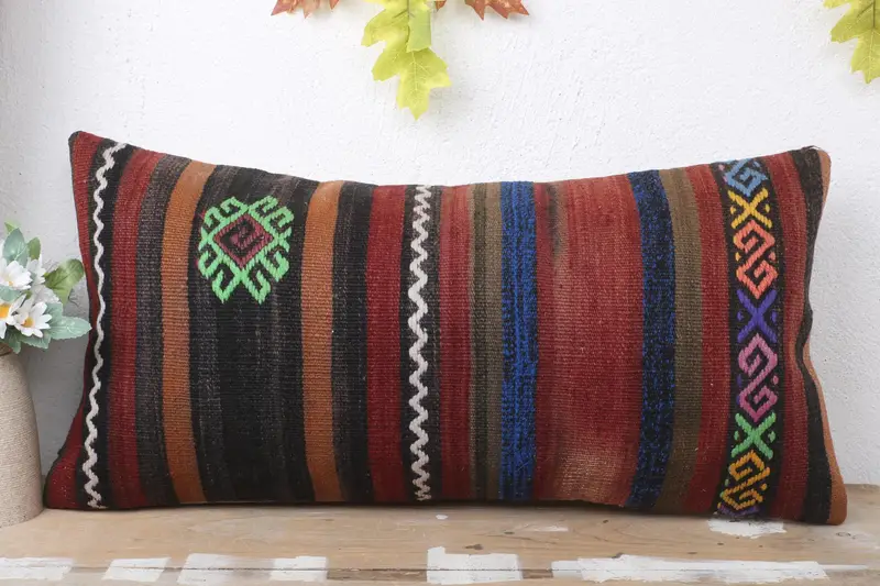 Throw Kilim Pillow, Pillow for Sofa, 12x24 Brown Pillow, Boho Throw Cushion Case, Pillow, Vintage Throw Cushion, Vintage Kilim Throw Pillow - 2