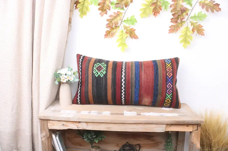 Throw Kilim Pillow, Pillow for Sofa, 12x24 Brown Pillow, Boho Throw Cushion Case, Pillow, Vintage Throw Cushion, Vintage Kilim Throw Pillow - 1