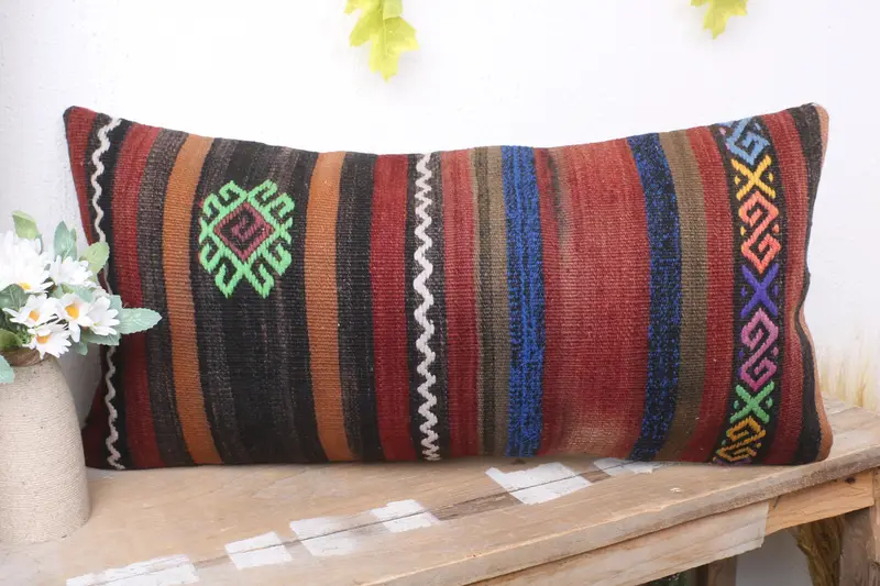 Throw Kilim Pillow, Pillow for Sofa, 12x24 Brown Pillow, Boho Throw Cushion Case, Pillow, Vintage Throw Cushion, Vintage Kilim Throw Pillow - 4