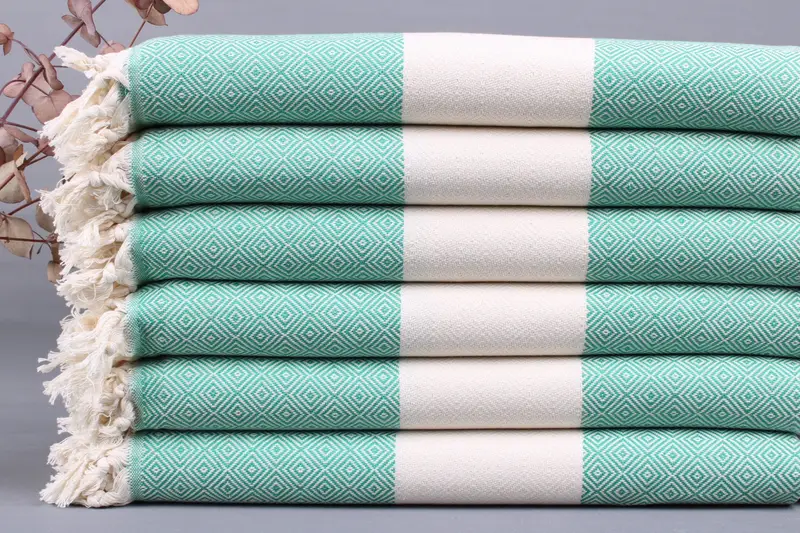 Turkish Beach Towel Organic Cotton Diamond, Beige, 40x71 Inches