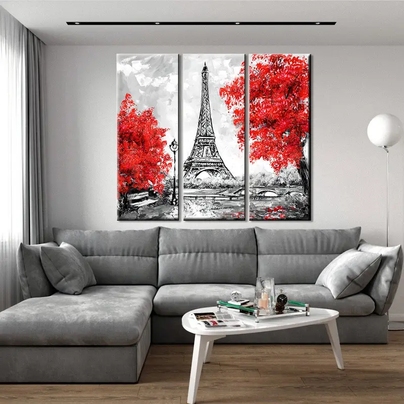 Özet Eyfel Kulesi, Tuval Baskıları, Eyfel Kulesi, Resim Paris, Kırmızı Paris Duvar Sanatı, Eyfel Kulesi Tuval Sanatı, Kırmızı Ağaç Yaprakları Tuval, - 4