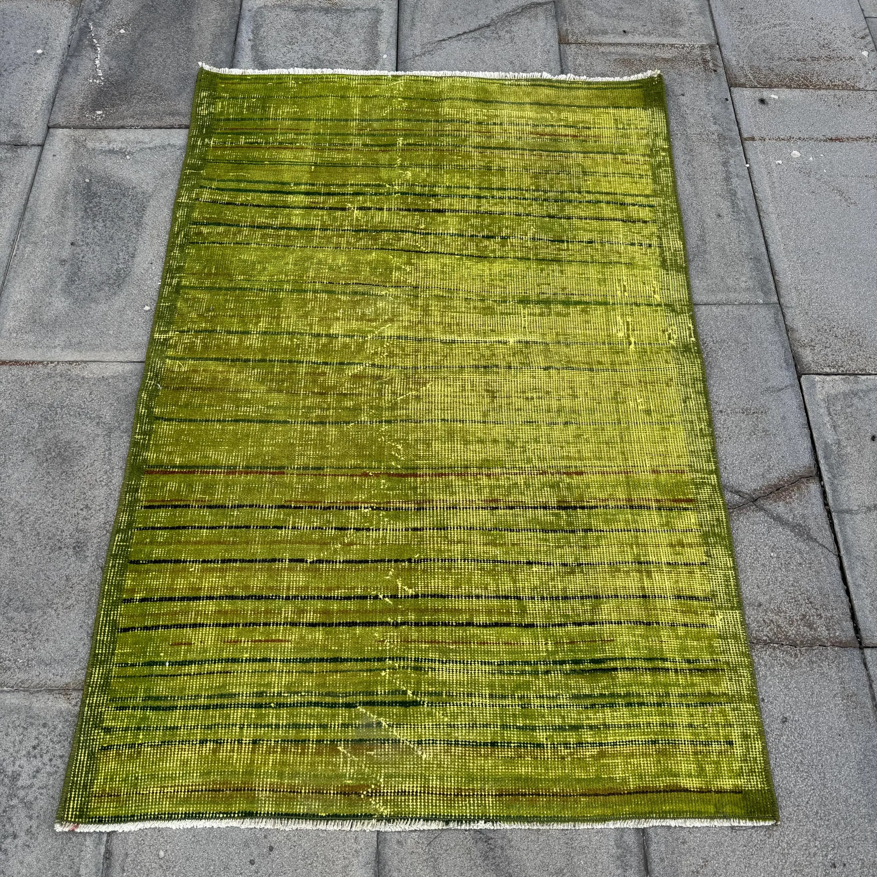 2.7x4 ft Rug, Vintage Rug, Turkish Green Wool Floral Rug - 1